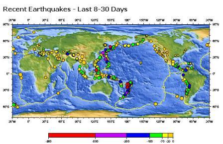 Recent Earthquakes - Last 8-30 Days