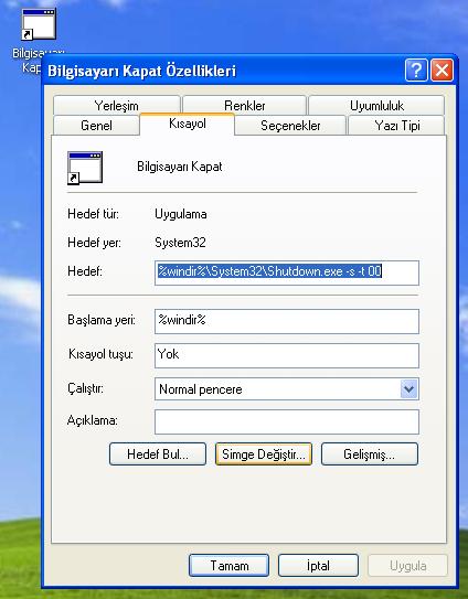 windows xp  kapat düğmesi